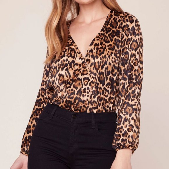 BB Dakota Tops - BB Dakota Leopard Print Satin Bodysuit New Large